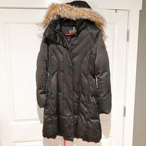 Andrew Marc Long Down Coat with Detachable Fur Hood